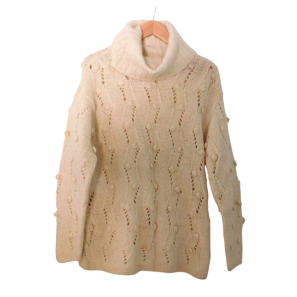 Nordic Design Alpaca Wool Sweater Cowlneck Ivory Cream‎ Oversized Petite Small